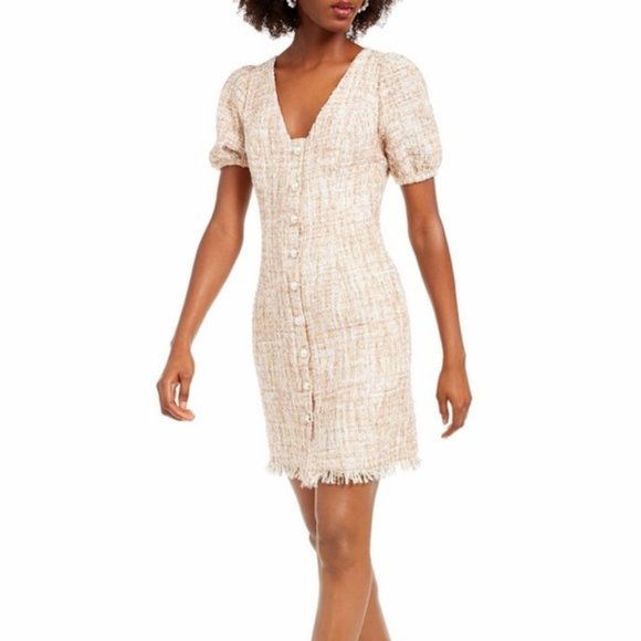 Anthropologie Foxiedox Tweed Puff Sleeve Dress Medium Blush NWT Romantic Pastel - Picture 1 of 4